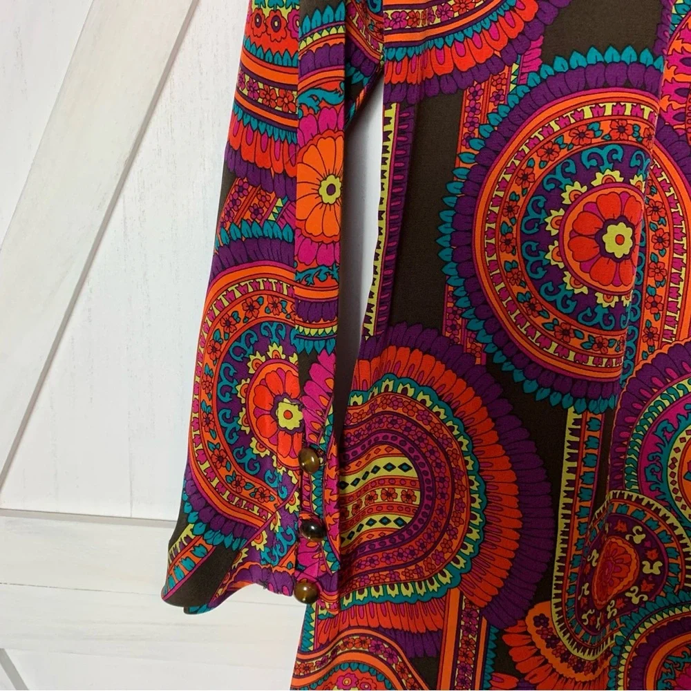 SOLD ❤️ Trina Turk Medallion Mandala 100% Silk 3/4 Length Long Sleeve Dress Sz 8 - Picture 8 of 16
